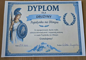 Dyplom dla drużyny biorącej udział w pojedynku