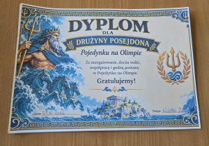Dyplom dla drużyny biorącej udział w pojedynku