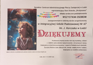 podziękowanie za zbiórkę