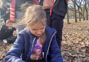 Uczniowie podczas siania owca.